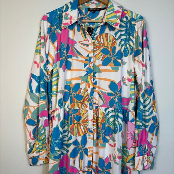 Tolani Martina Button Front Floral Midi Dress Size Medium Blue Tropical Relaxed - Picture 6 of 12